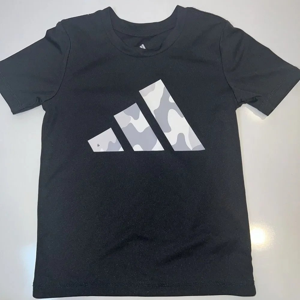 ADIDAS YOUTH‎ BOYS SHIRT Black And Grey CAMO LOGO Size 5